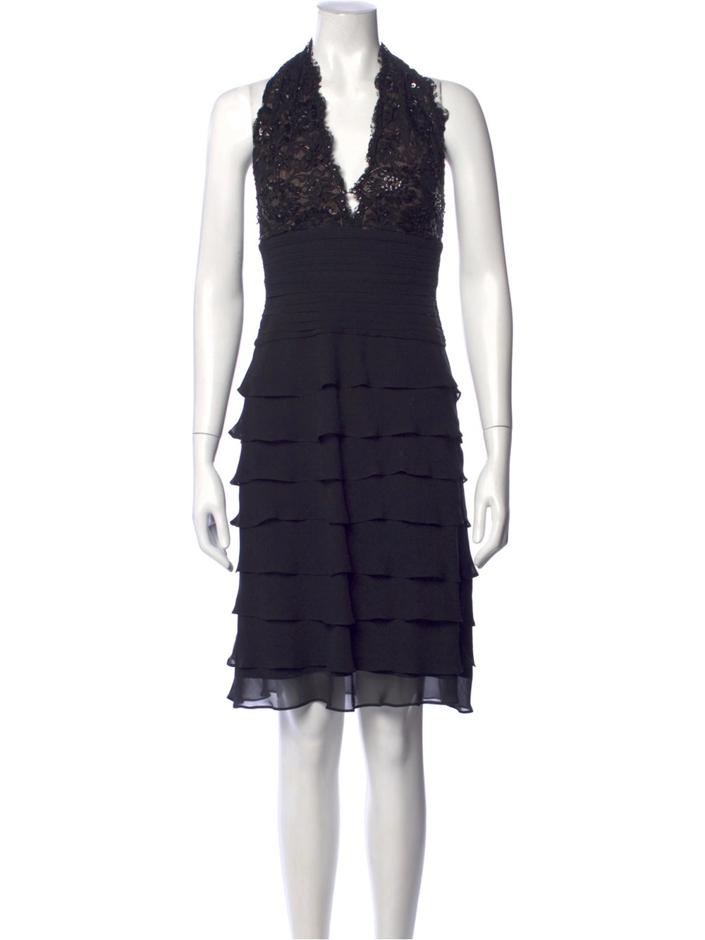 Tadashi Shoji Black Lace and Silk Halter Dress | Backless | Size 12
